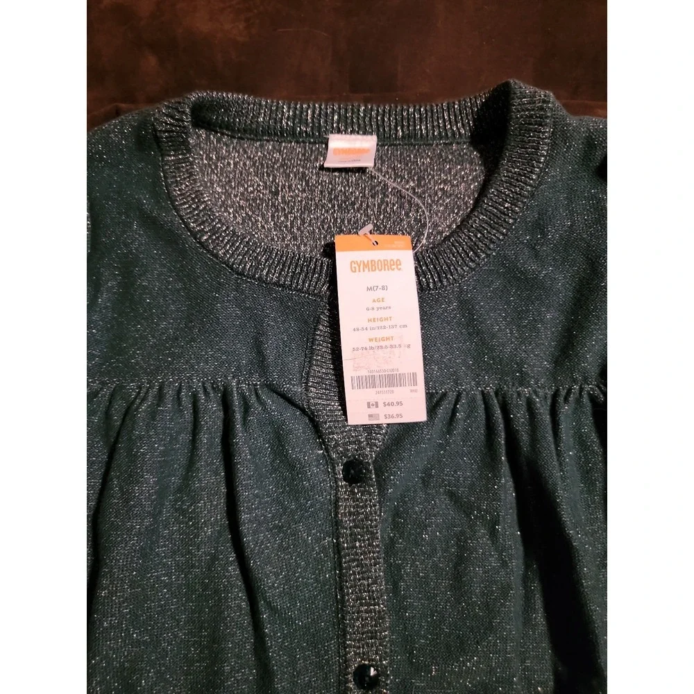 Gymboree all spruced up green sparkle cardigan sweater size m‎ 7 8 nwt